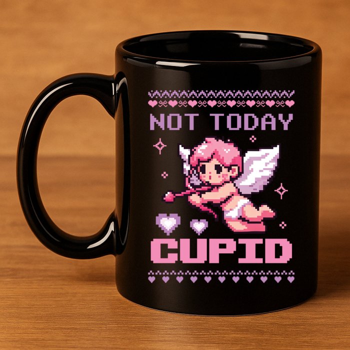 Not Today Cupid Ugly Retro Pixel Art ValentineS Day Great Gift 11oz C Handle Ceramic Mug