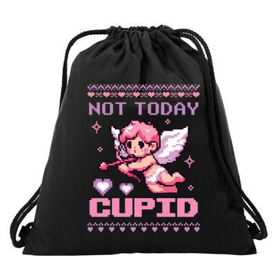 Not Today Cupid Ugly Retro Pixel Art ValentineS Day Great Gift Drawstring Bag