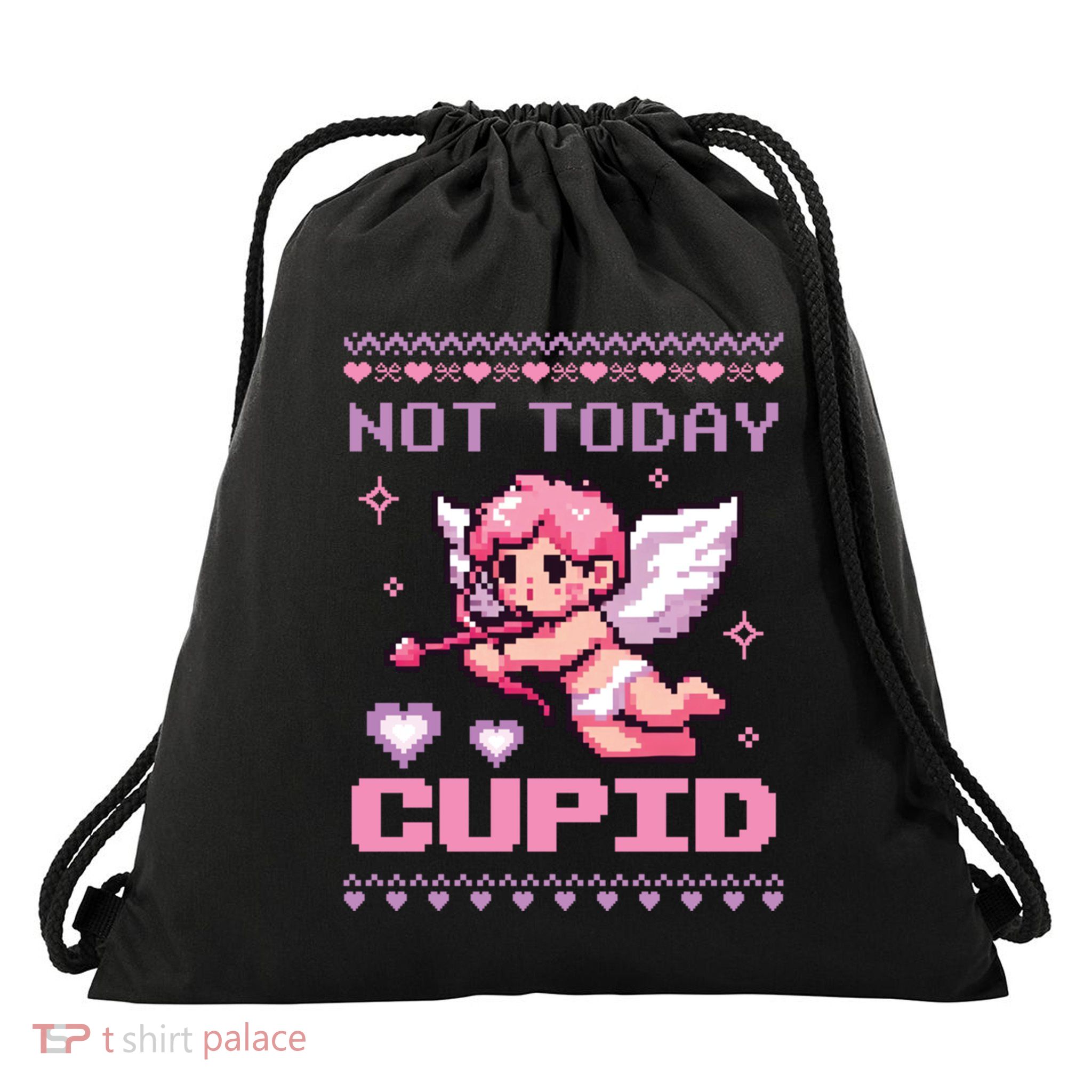 Not Today Cupid Ugly Retro Pixel Art ValentineS Day Great Gift Drawstring Bag