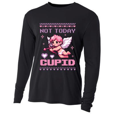 Not Today Cupid Ugly Retro Pixel Art ValentineS Day Great Gift Cooling Performance Long Sleeve Crew