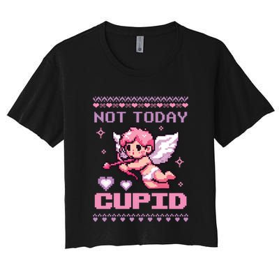 Not Today Cupid Ugly Retro Pixel Art ValentineS Day Great Gift Crop Top