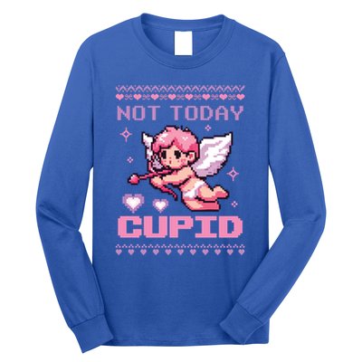 Not Today Cupid Ugly Retro Pixel Art ValentineS Day Great Gift Long Sleeve Shirt