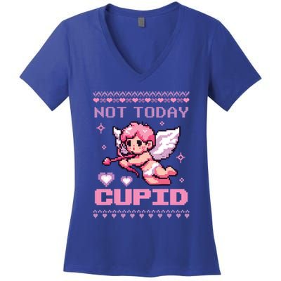 Not Today Cupid Ugly Retro Pixel Art ValentineS Day Great Gift Women's V-Neck T-Shirt