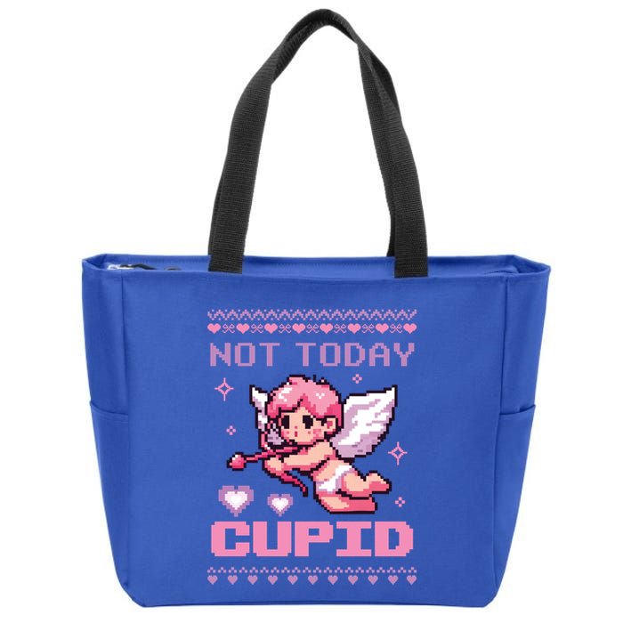 Not Today Cupid Ugly Retro Pixel Art ValentineS Day Great Gift Zip Tote Bag