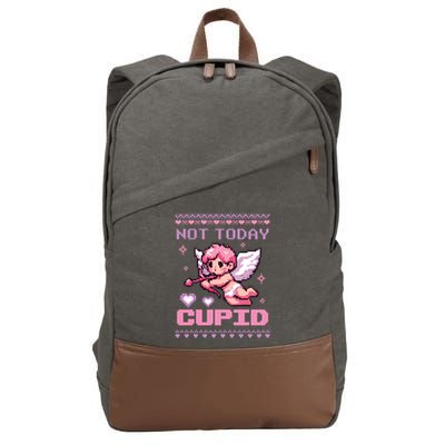 Not Today Cupid Ugly Retro Pixel Art ValentineS Day Great Gift Cotton Canvas Backpack