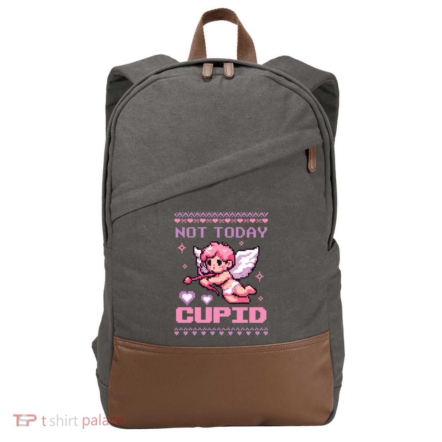Not Today Cupid Ugly Retro Pixel Art ValentineS Day Great Gift Cotton Canvas Backpack