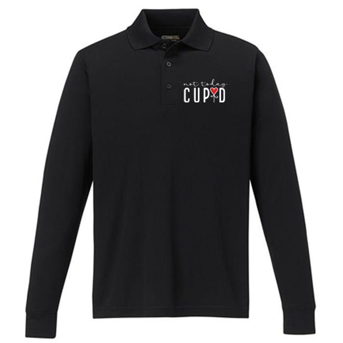 Not Today Cupid Funny Valentine Performance Long Sleeve Polo