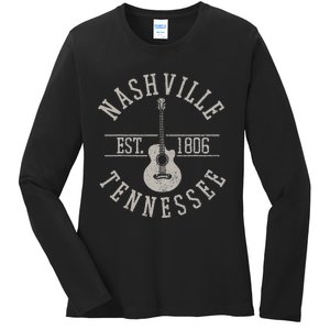 Nashville Tennessee Country Music City Guitar Player Gift Ladies Long Sleeve Shirt