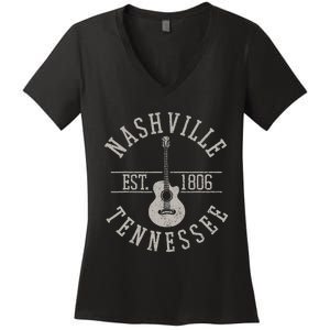 Nashville Tennessee Country Music City Guitar Player Gift Women's V-Neck T-Shirt