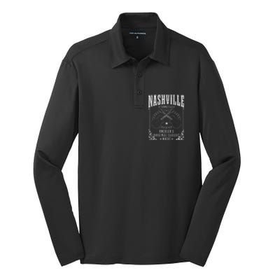 Nashville Tennessee Country Music City Guitar Silk Touch Performance Long Sleeve Polo