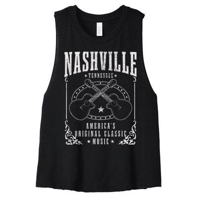 Nashville Tennessee Country Music City Guitar Women's Racerback Cropped Tank