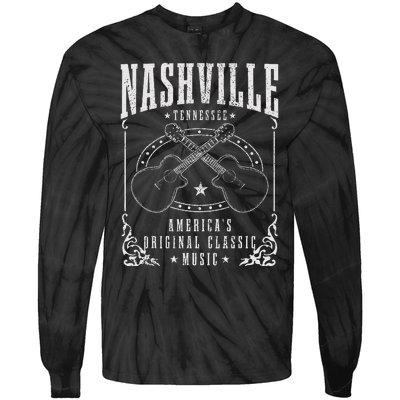 Nashville Tennessee Country Music City Guitar Tie-Dye Long Sleeve Shirt