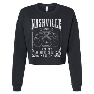 Nashville Tennessee Country Music City Guitar Cropped Pullover Crew