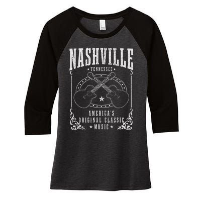 Nashville Tennessee Country Music City Guitar Women's Tri-Blend 3/4-Sleeve Raglan Shirt