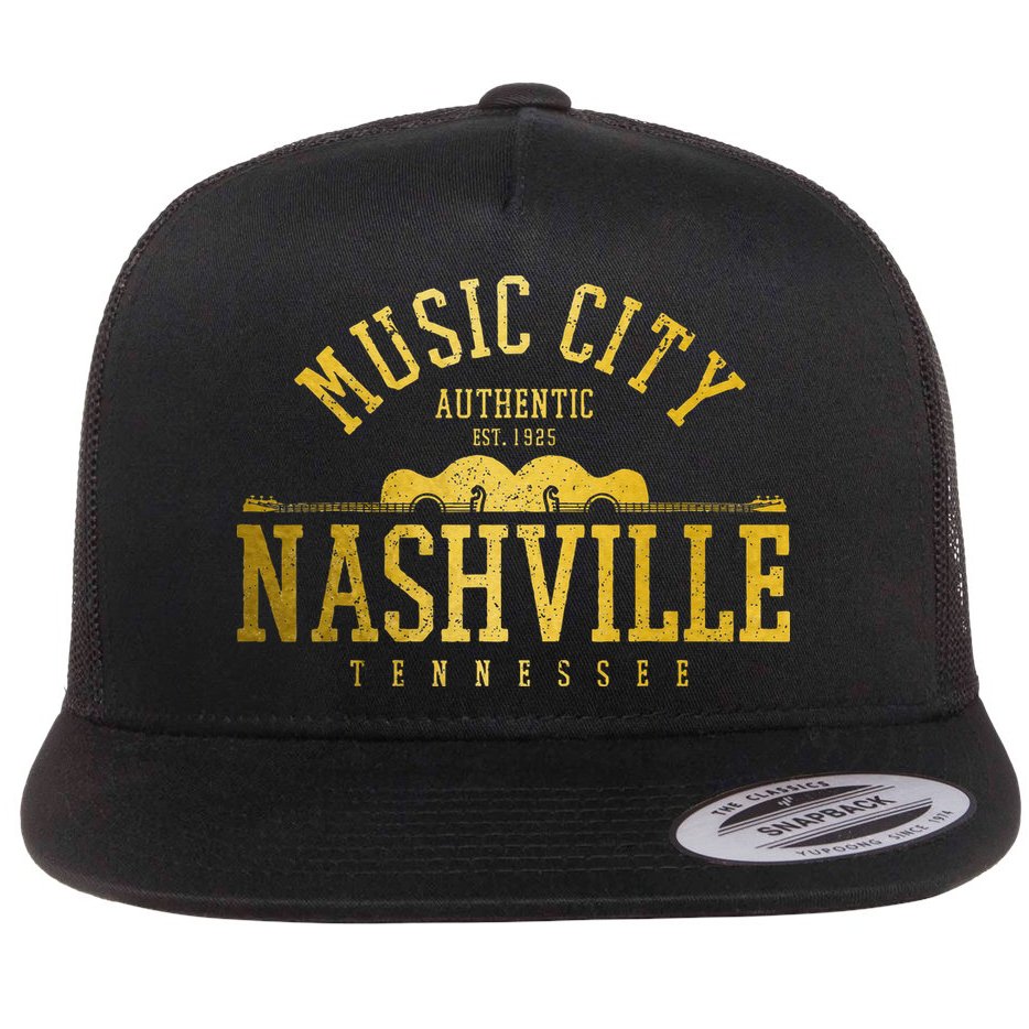 Nashville Tennessee Country Music City Guitar Vintage Nash Flat Bill Trucker Hat