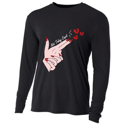 Not Today Cupid Funny Valentine Day Gun Finger Hand Gift Cooling Performance Long Sleeve Crew
