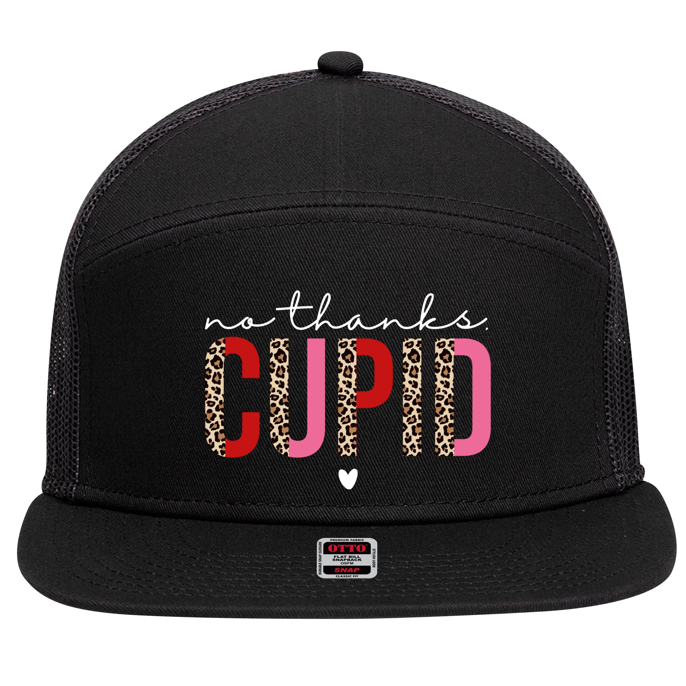 No Thanks Cupid Funny Anti Valentine 7 Panel Mesh Trucker Snapback Hat