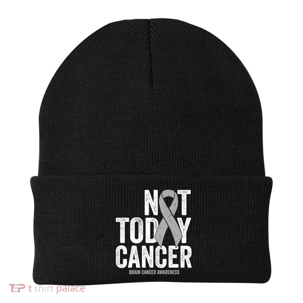 Not Today Cancer Brain Cancer Gray Tumor Awareness Ribbon Gift Beanie