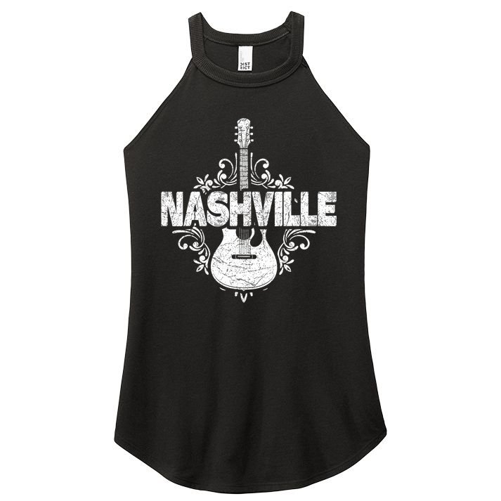 Nashville Tennessee Country Music Lovers Retro Guitar Player Women's Perfect Tri Rocker Tank