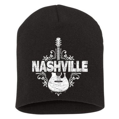 Nashville Tennessee Country Music Lovers Retro Guitar Player Short Acrylic Beanie