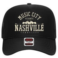 Nashville Tennessee Country Music City Guitar Gift Vintage High Crown Mesh Back Trucker Hat