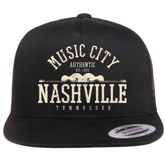 Nashville Tennessee Country Music City Guitar Gift Vintage Flat Bill Trucker Hat