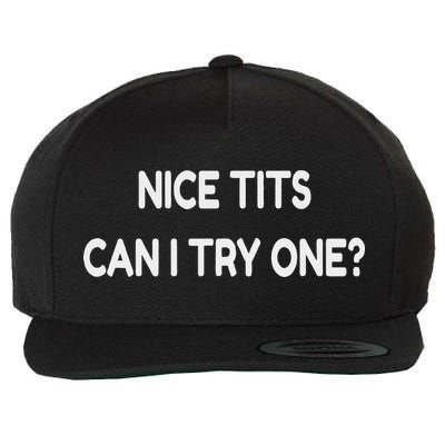 Nice Tits Can I Try One Funny Pervert Text Design Wool Snapback Cap