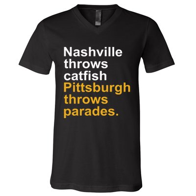 Nashville Throws Catfish Pittsburgh Throws Parades V-Neck T-Shirt