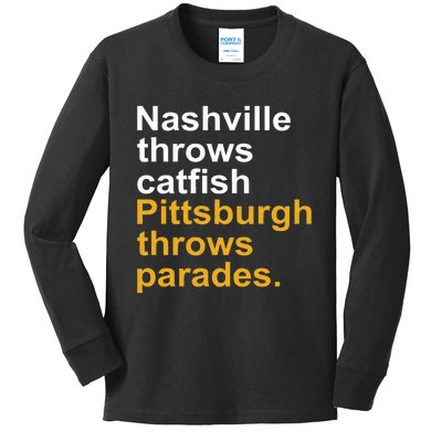 Nashville Throws Catfish Pittsburgh Throws Parades Kids Long Sleeve Shirt