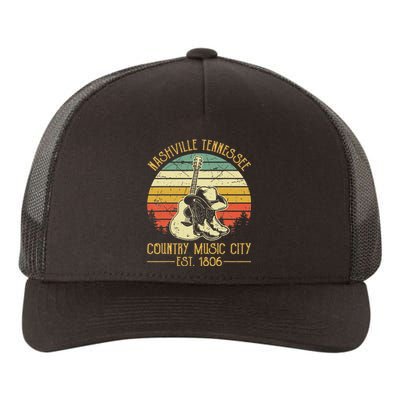 Nashville Tennessee Country Music City Boots Hat Guitar Yupoong Adult 5-Panel Trucker Hat