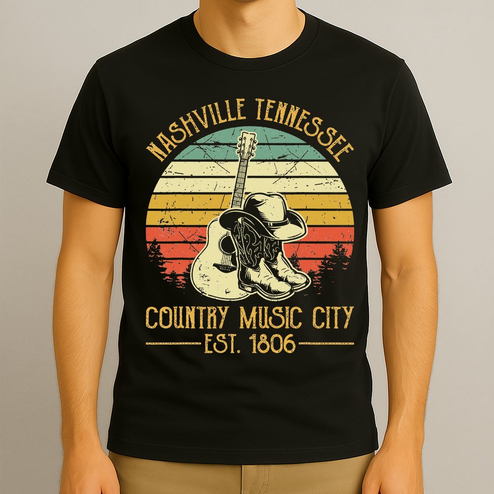 Nashville Tennessee Country Music City Boots Hat Guitar T-Shirt