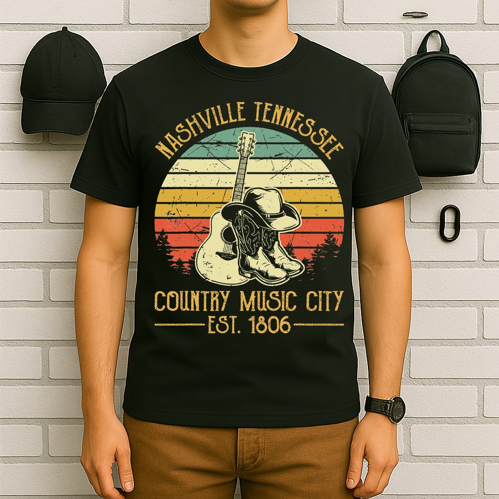 Nashville Tennessee Country Music City Boots Hat Guitar T-Shirt