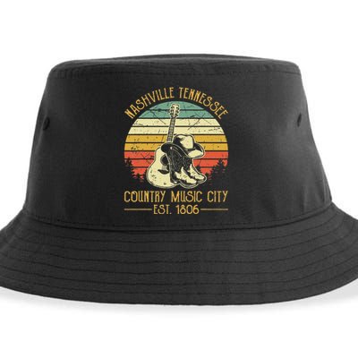 Nashville Tennessee Country Music City Boots Hat Guitar Sustainable Bucket Hat