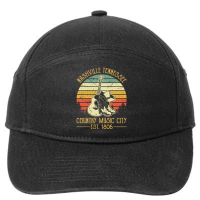 Nashville Tennessee Country Music City Boots Hat Guitar 7-Panel Snapback Hat