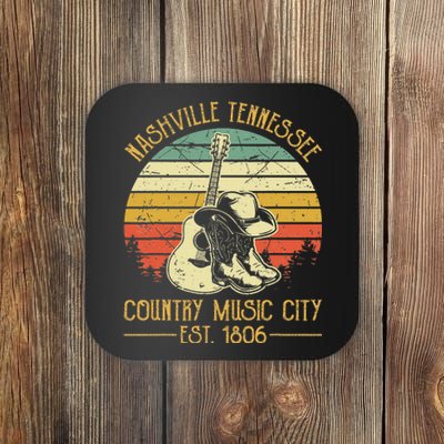 Nashville Tennessee Country Music City Boots Hat Guitar Coaster