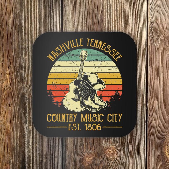 Nashville Tennessee Country Music City Boots Hat Guitar Coaster