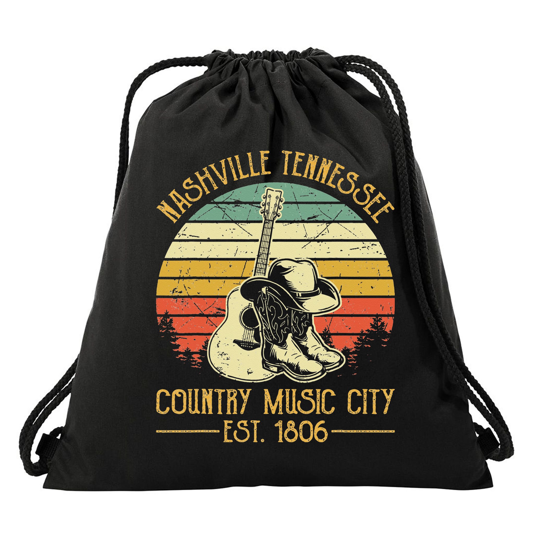 Nashville Tennessee Country Music City Boots Hat Guitar Drawstring Bag