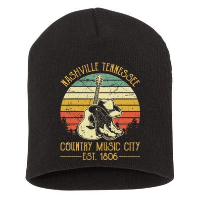 Nashville Tennessee Country Music City Boots Hat Guitar Short Acrylic Beanie