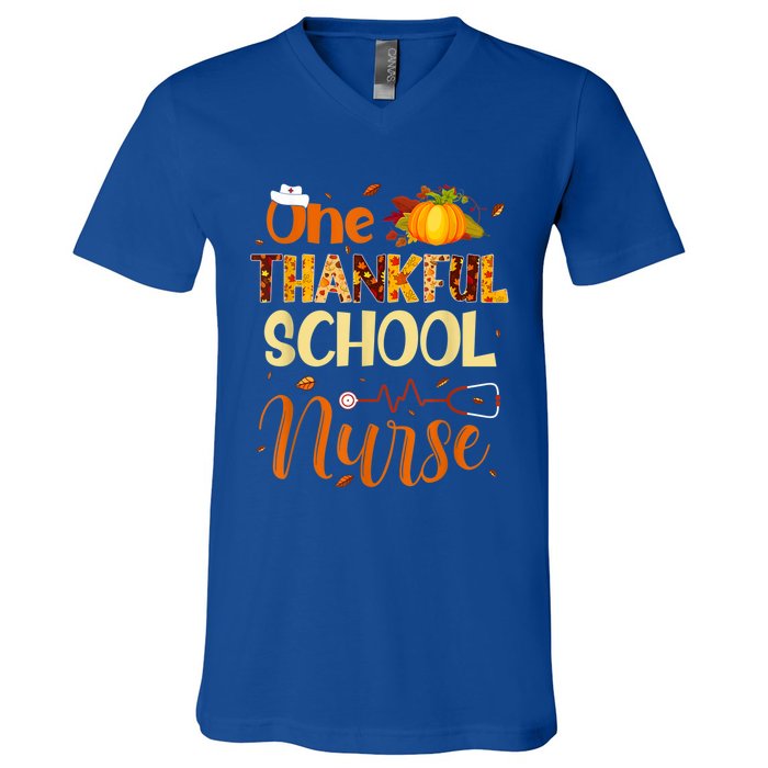 Nurse Thanksgiving Day One Thankful School Nurse Pumpkin Gift V-Neck T-Shirt