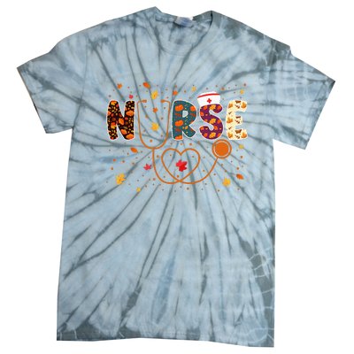 Nursing Thanksgiving Day Stethoscope Fall Nurse Costume Tie-Dye T-Shirt