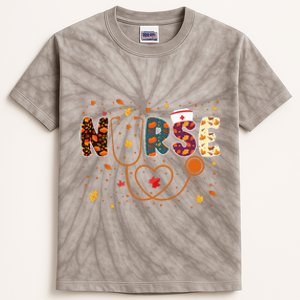 Nursing Thanksgiving Day Stethoscope Fall Nurse Costume Kids Tie-Dye T-Shirt