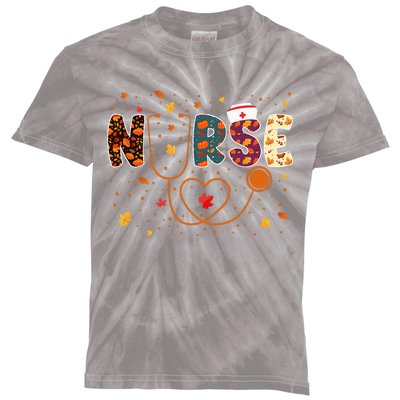 Nursing Thanksgiving Day Stethoscope Fall Nurse Costume Kids Tie-Dye T-Shirt