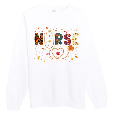 Nursing Thanksgiving Day Stethoscope Fall Nurse Costume Premium Crewneck Sweatshirt