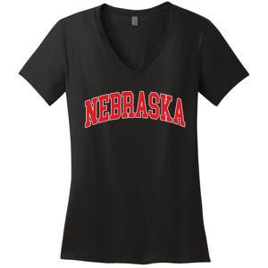 Nebraska Throwback Design Print Classic Women's V-Neck T-Shirt