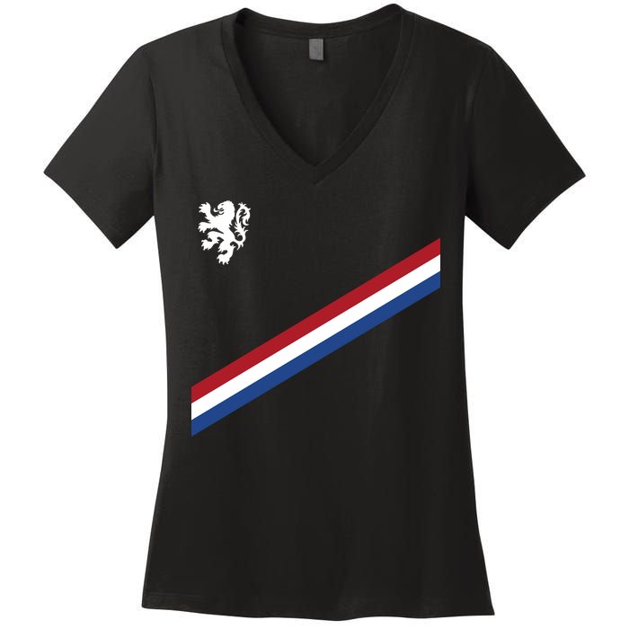 Netherlands Team Flag Jersey Soccer Women's V-Neck T-Shirt