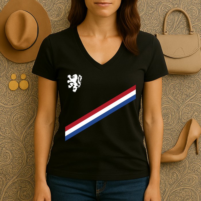 Netherlands Team Flag Jersey Soccer Women's V-Neck T-Shirt