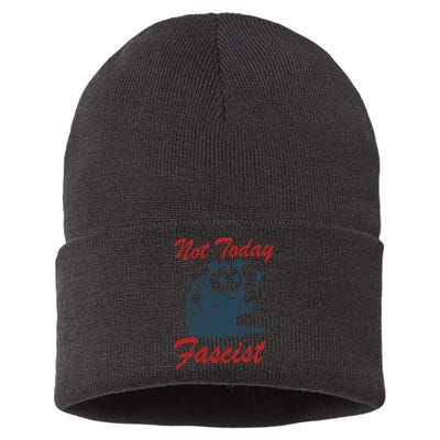 Not Today Fascist Funny Possum Meme Opossum Trash Panda .Png Sustainable Knit Beanie