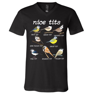 Nice Tits Funny Bird Watching, Funny Tit Birds Birdwatcher V-Neck T-Shirt