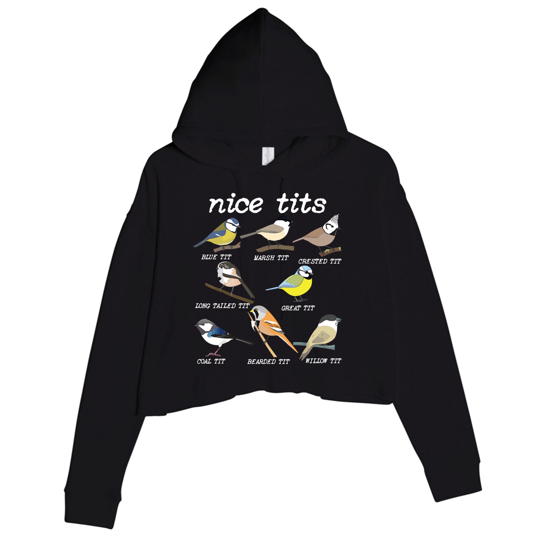 Nice Tits Funny Bird Watching, Funny Tit Birds Birdwatcher Crop Fleece Hoodie