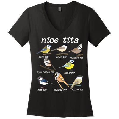Nice Tits Funny Bird Watching, Funny Tit Birds Birdwatcher Women's V-Neck T-Shirt